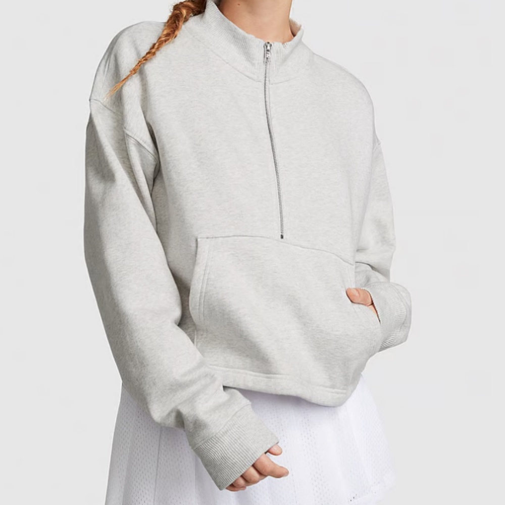 Pink Victoria's Secret Half Zip Gray Premium Sweatshirt Crop XXL